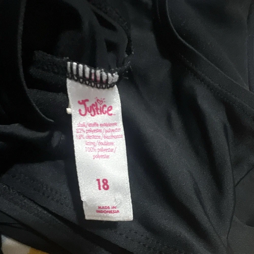 Justice Girls Bralette Swim Top Black Rainbow Logo Size 18 Polyester